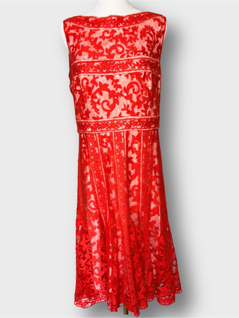 Tadashi Shoji Red Lace Embroidered Fit & Flare Cocktail Dress